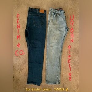 DOUBLE DOWN, DENIM STRETCH BLEND JEANS. TWINS